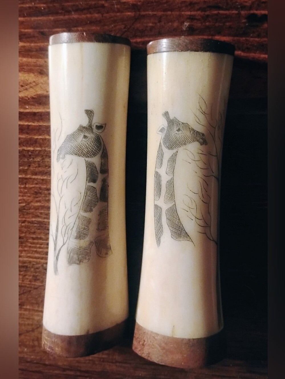 Vintage Ivory ( Skrimshaw ) Salt & Pepper Shakers